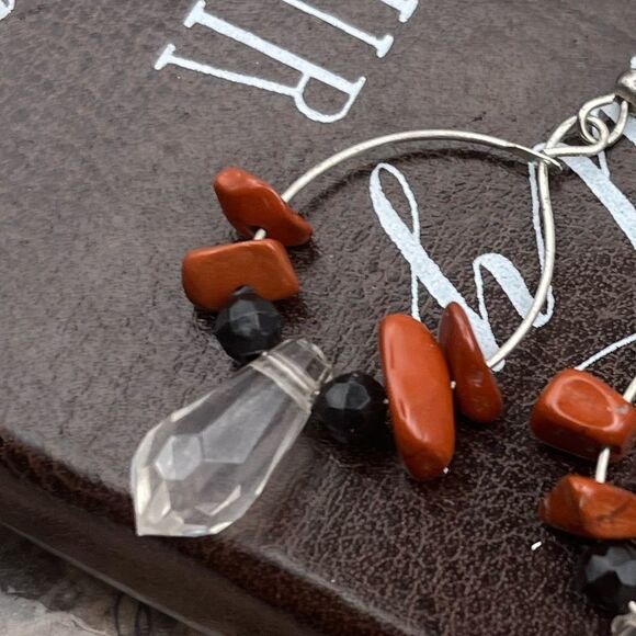 Vintage Red Jasper Beaded Teardrop Hoop Earrings - Picture 5 of 6